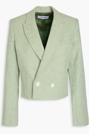 Derek Lam Cropped double-breasted herringbone tweed blazer - Green