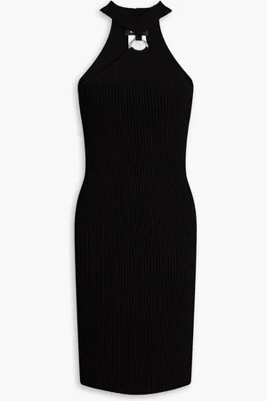 Moschino Ring-embellished ribbed-knit mini dress