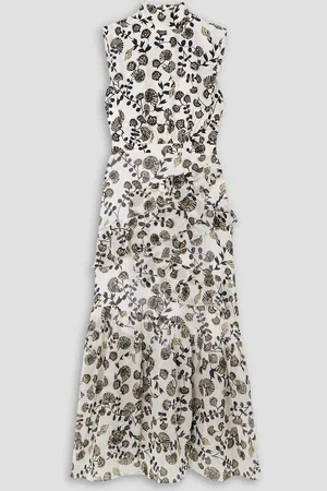 SALONI Fleur ruffled floral-print silk-chiffon midi dress