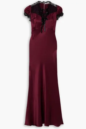 RODARTE Lace-trimmed silk-satin midi dress