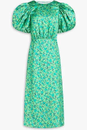 ROTATE Floral-print satin midi dress - Green