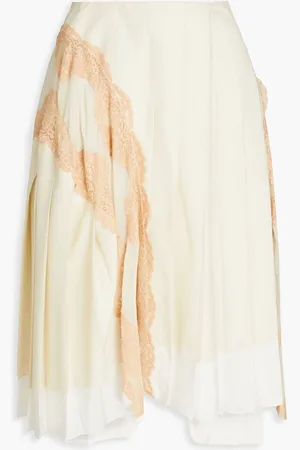 Chloé Lace-paneled crepe de chine skirt - White