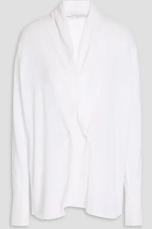 Another Tomorrow Draped stretch-crepe blouse - White
