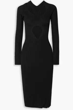 CAES Cutout layered ribbed stretch-knit midi dress