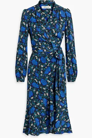 Diane von Furstenberg Carla floral-print crepe midi wrap dress - Blue