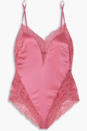 FLEUR DU MAL Venus lace-trimmed silk-blend satin bodysuit