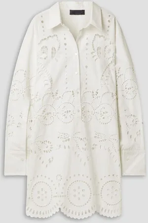 NILI LOTAN Mathilde broderie anglaise cotton-poplin mini shirt dress