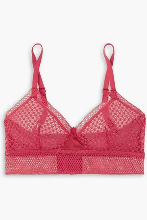 Else Bella satin-trimmed stretch-lace soft-cup triangle bra - Orange