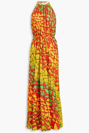 Puccini Printed cotton-mousseline halterneck maxi dress - Red