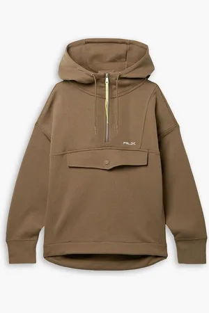 Ralph Lauren Cotton-blend jersey embroidered half-zip hoodie - Brown