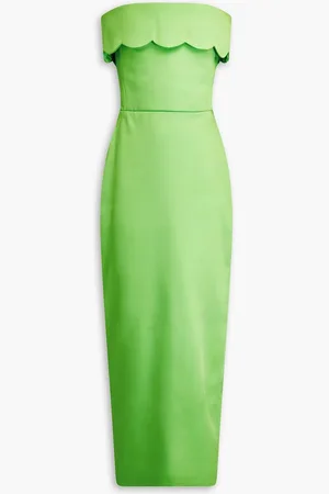 Rasario Strapless scalloped twill midi dress - Green