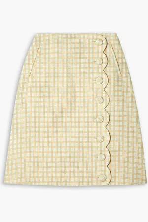 Lisa Marie Fernandez Scalloped checked cotton-blend bouclé-jacquard skirt