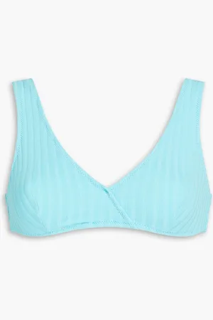 Solid Wrap-effect ribbed triangle bikini top - Blue