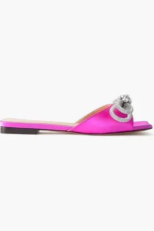 Mach & Mach Double Bow crystal-embellished satin slides - Pink