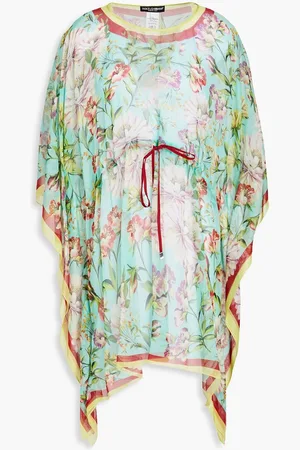 Dolce & Gabbana Floral-print silk-chiffon kaftan - Blue