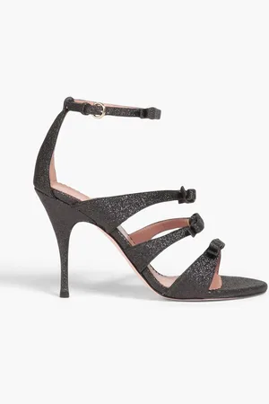 RED(V) Bow-embellished glittered faux leather sandals
