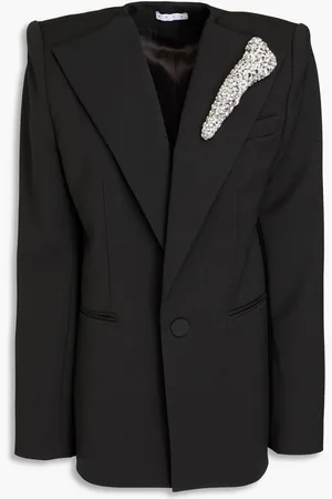 AREA Double-breasted crystal-embellished wool-blend blazer - Gray