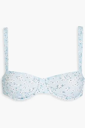 Peony Holiday floral-print stretch-ECONYL underwired balconette bikini top - Blue