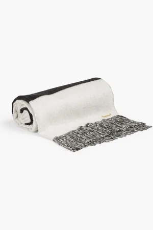 NILI LOTAN Aspen striped cashmere-felt blanket - White