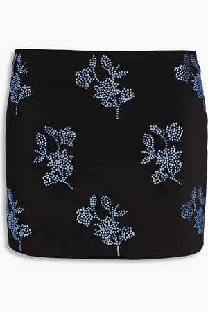 16Arlington Crystal-embellished floral-print jersey mini skirt - Blue