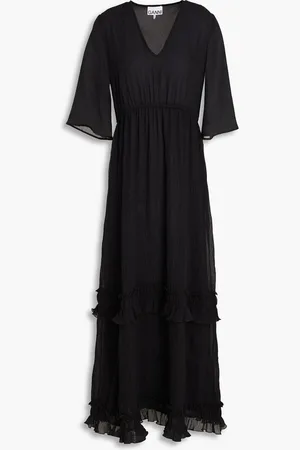 Ganni Plissé georgette maxi dress