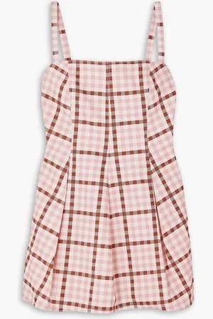 EMILIA WICKSTEAD Eris pleated gingham denim mini dress - Pink