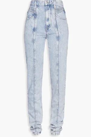 Marant Etoile Hominy pintucked acid-wash high-rise slim-leg jeans - Blue