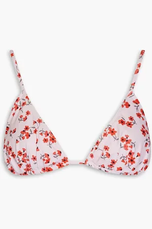Peony Ruched floral-print stretch-ECONYL triangle bikini top - Pink