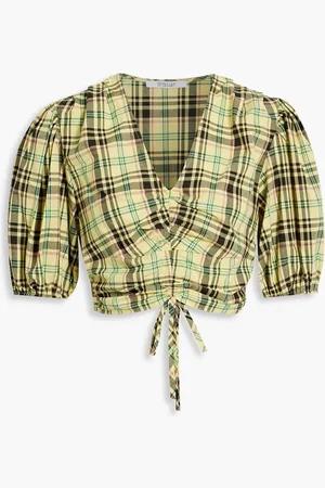 Derek Lam Cropped checked cotton-blend poplin top - Yellow