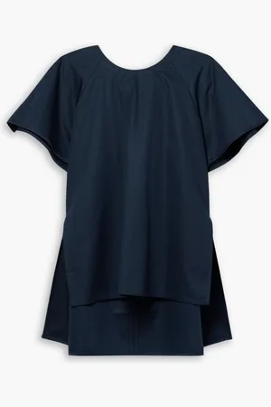 CO Tton and silk-blend poplin top - Blue