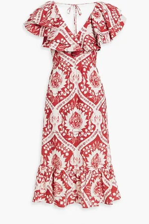 AMUR Ruffled printed hemp and cotton-blend midi dress