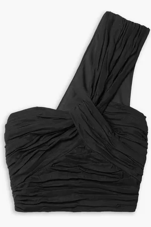 A.L.C. Apollo one-shoulder cropped gathered linen-blend top
