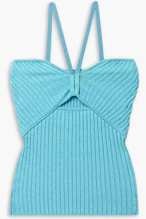 Anna Quan Odil cutout ribbed stretch-cotton tank - Blue