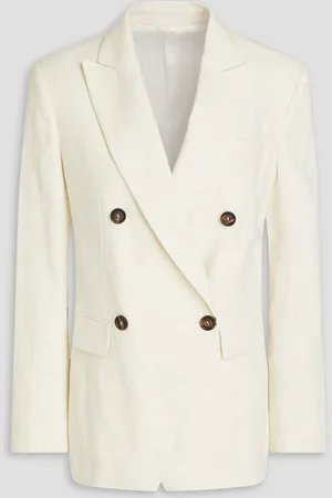 Brunello Cucinelli Double-breasted linen-blend twill blazer - White
