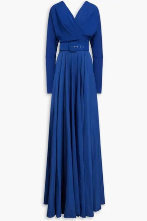 RHEA COSTA Pleated satin-crepe gown - Blue