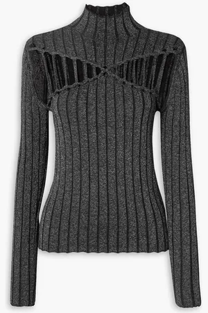 DION LEE Cutout ribbed-knit turtleneck sweater - Gray