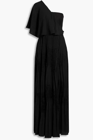 MIKAEL AGHAL One-shoulder pleated crepe and lace maxi dress