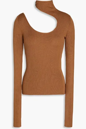 PETAR PETROV Cutout ribbed-knit turtleneck top - Brown