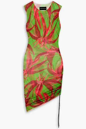 Louisa Ballou Heatwave asymmetric ruched floral-print stretch-tulle dress