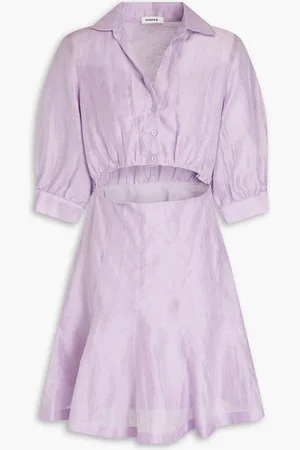 Sandro Cutout linen-blend gauze mini shirt dress - Purple