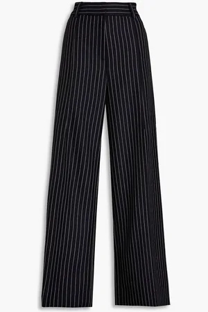 Oscar de la Renta Pinstriped wool and mohair-blend twill wide-leg pants - Blue