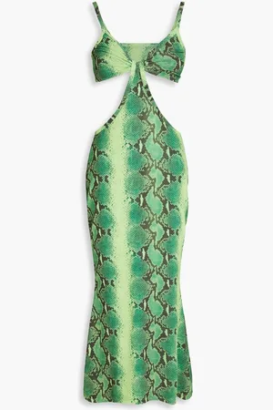 Cult Gaia Kumi cutout snake-print stretch-mesh midi dress