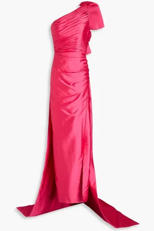 RACHEL GILBERT Marta one-shoulder bow-detailed satin gown - Pink