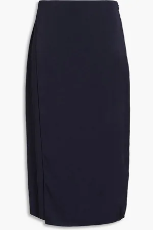 THEORY Wrap-effect crinkled-satin midi skirt - Blue