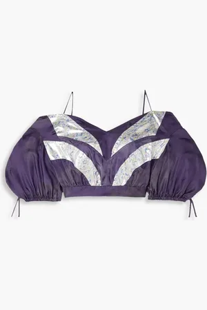 Isabel Marant Berit cold-shoulder cropped satin top - Purple
