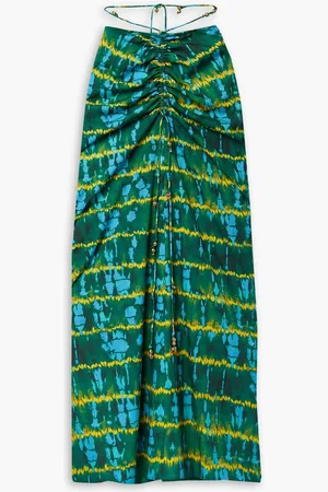 Altuzarra Safia embellished ruched tie-dyed crepe de chine maxi skirt - Green