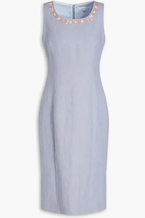 ANDREW GN Embroidered linen-blend canvas dress - Blue