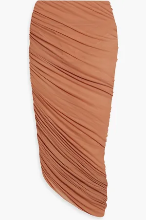 Norma Kamali Diana ruched stretch-mesh maxi skirt - Orange