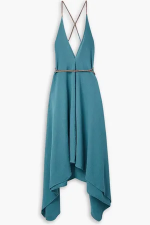 Caravana Yatzil asymmetric leather-trimmed cotton maxi dress - Blue