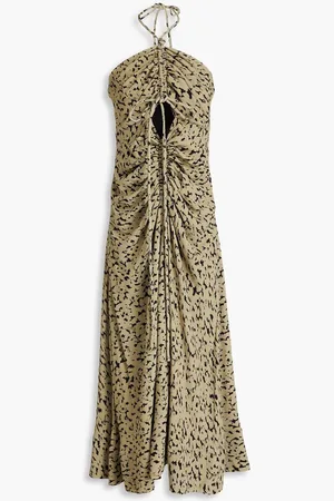 Proenza Schouler Ruched printed crepe halterneck maxi dress - Green